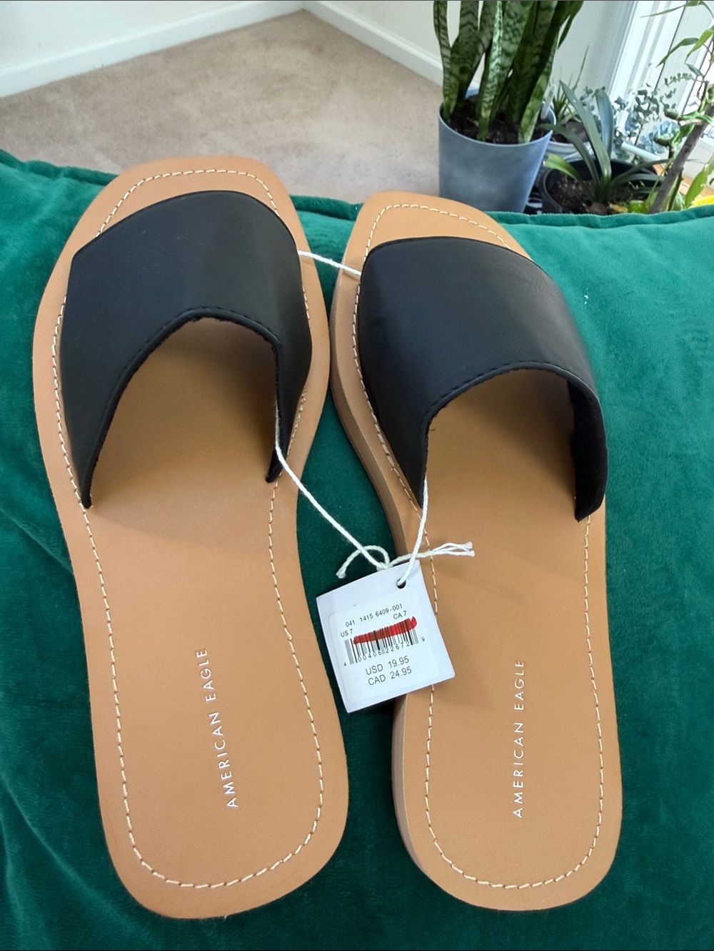 American Eagle Outfitters Black and Tan Slide Sandals for Women